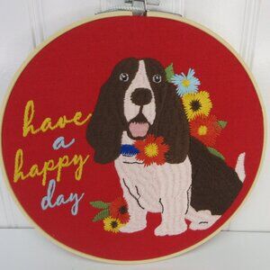 Pioneer Woman Stitched Wall Art Embroidered Sign Charlie Have a Happy Day Red 8"
